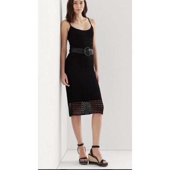 Ralph Lauren Women's Pointelle Knit Linen Blend Dress Black Size Medium NWT $225 - Picture 5 of 16